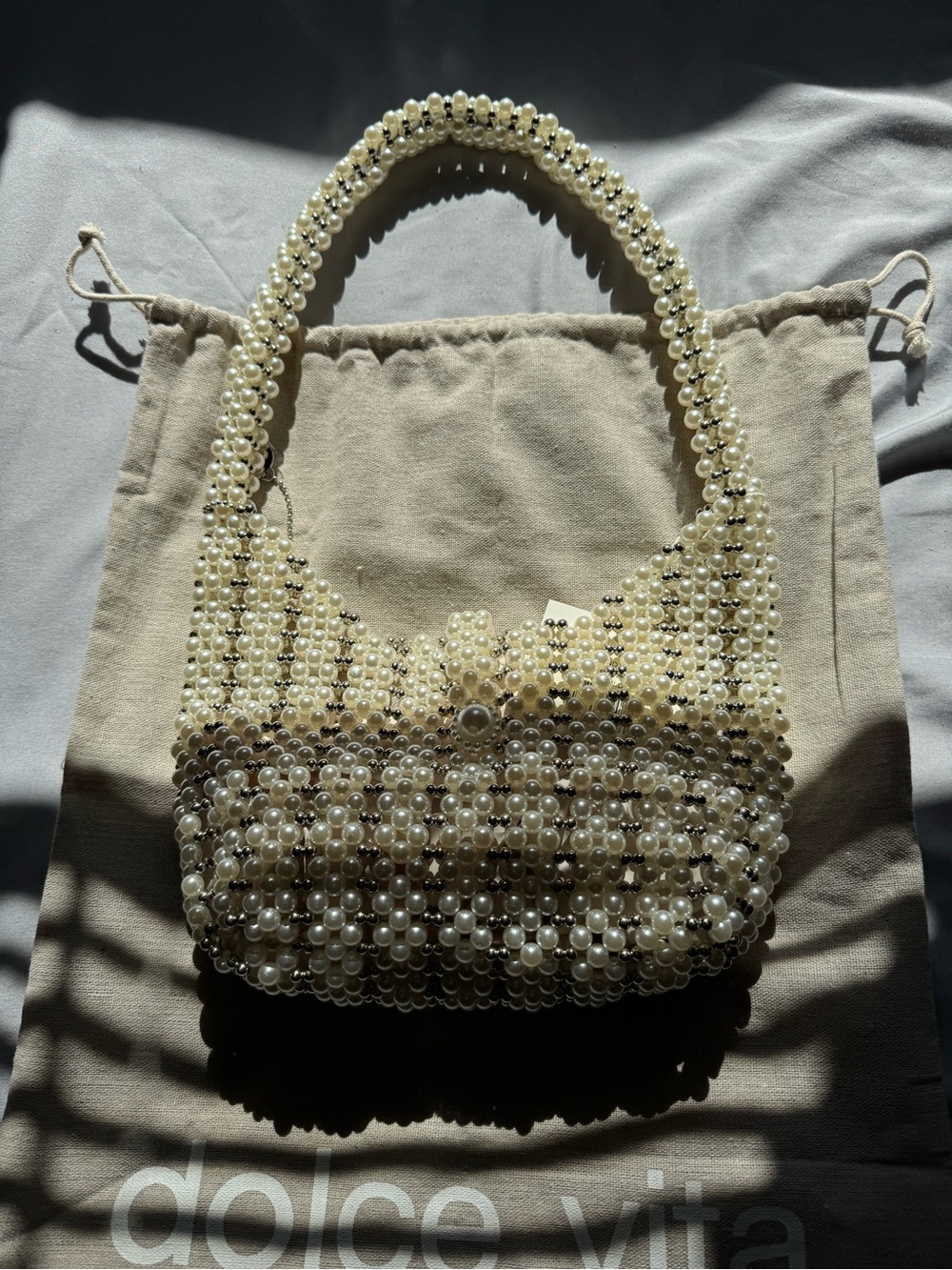 Dolce Vita Pearl Beaded Mini Shoulder Bag - Ivory/silver (comes with dust bag)
